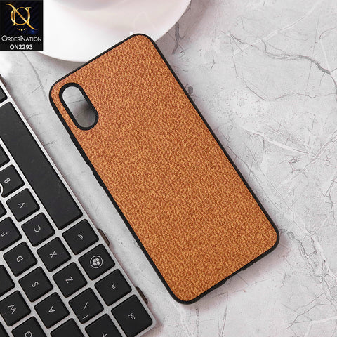 Xiaomi Redmi 9A Cover - Light Brown - New Jeans Fabric Texture Leather Soft Case