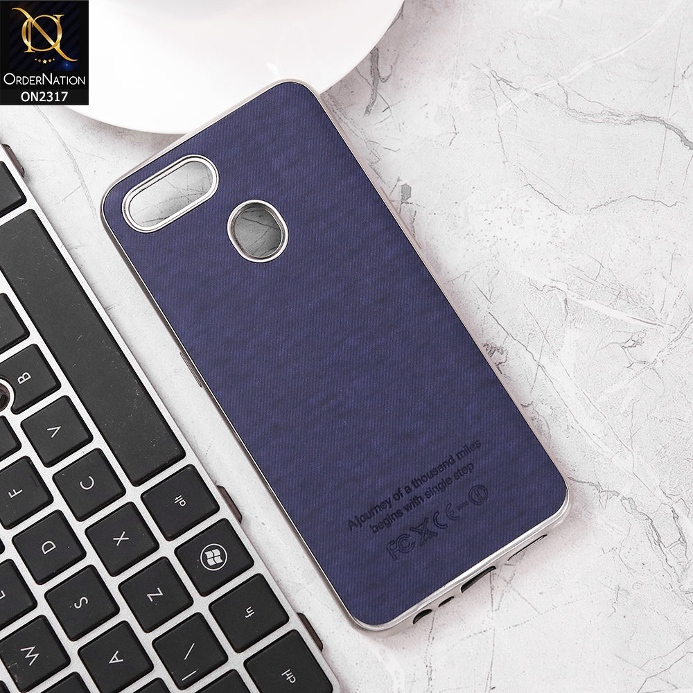 Oppo A5s Cover - Blue - Electroplating Shiny Border Leather Texture Soft Case