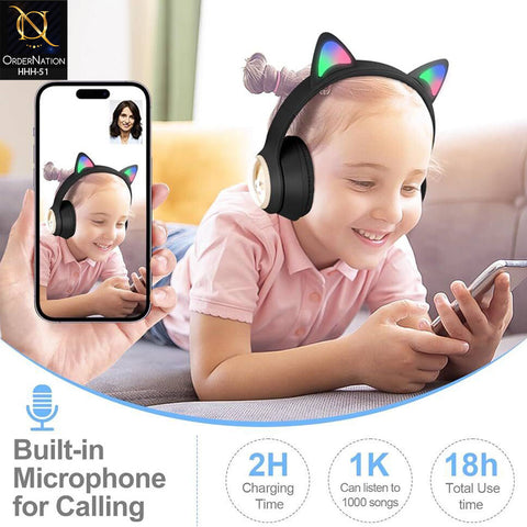 Deer AKZ02A Wireless Stereo Headset with Cat Ear Design, LED Lights & Comfortable Over-Ear Fit