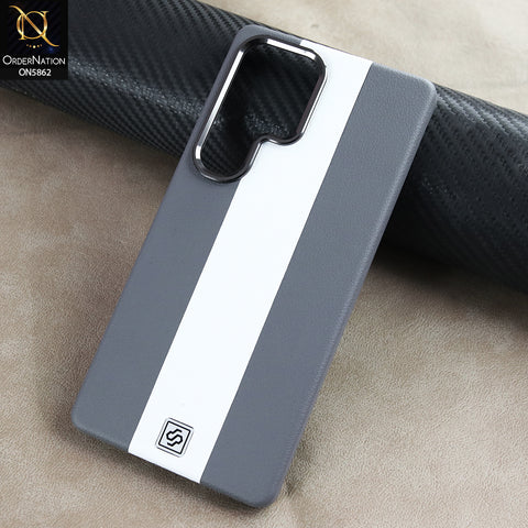 Samsung Galaxy S24 Ultra Cover - Gray - New Premium Luxury Dual-Tone Leather Case Racing Stripe Design