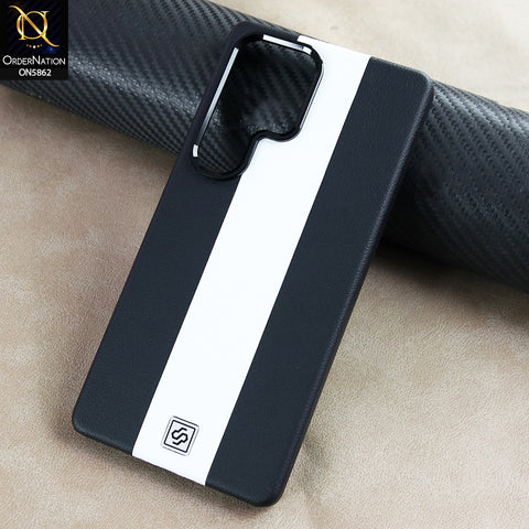 Samsung Galaxy S25 Ultra Cover - Black - New Premium Luxury Dual-Tone Leather Case Racing Stripe Design