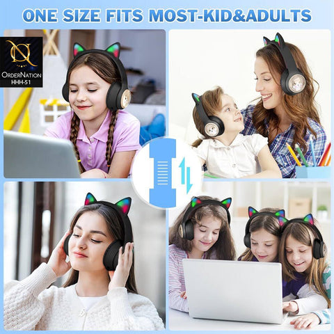 Deer AKZ02A Wireless Stereo Headset with Cat Ear Design, LED Lights & Comfortable Over-Ear Fit