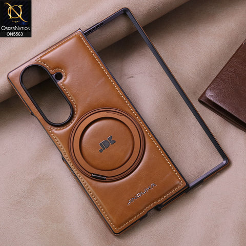 Samsung Galaxy Z Fold 7 5G Cover - Brown - New Jinduka Premium Leather Case With Metal Kick Stand And Mage Safe