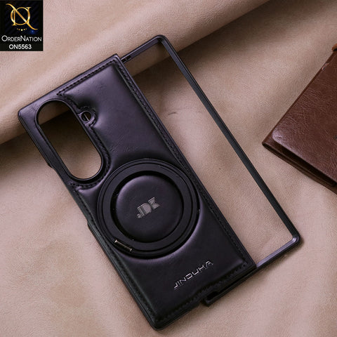 Samsung Galaxy Z Fold 7 5G Cover - Black - New Jinduka Premium Leather Case With Metal Kick Stand And Mage Safe