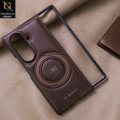 Samsung Galaxy Z Fold 7 5G Cover - Coffee Brown - New Jinduka Premium Leather Case With Metal Kick Stand And Mage Safe