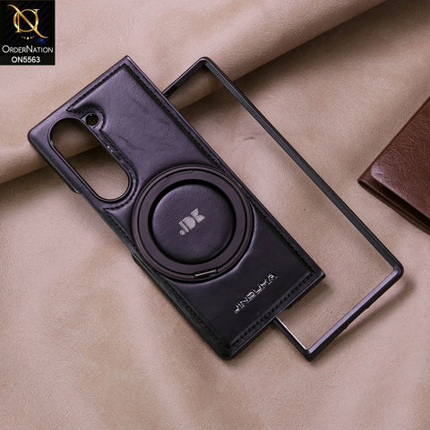 Samsung Galaxy Z Fold 5 5G Cover - Black - New Jinduka Premium Leather Case With Metal Kick Stand And Mage Safe