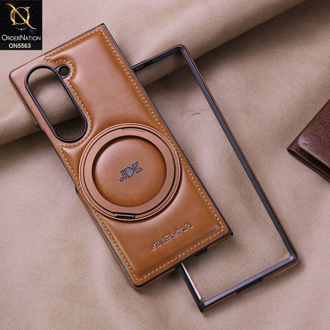 Samsung Galaxy Z Fold 5 5G Cover - Brown - New Jinduka Premium Leather Case With Metal Kick Stand And Mage Safe