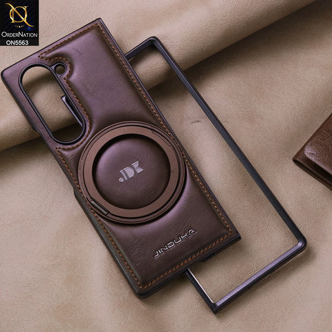 Samsung Galaxy Z Fold 6 5G Cover - Coffee Brown - New Jinduka Premium Leather Case With Metal Kick Stand And Mage Safe