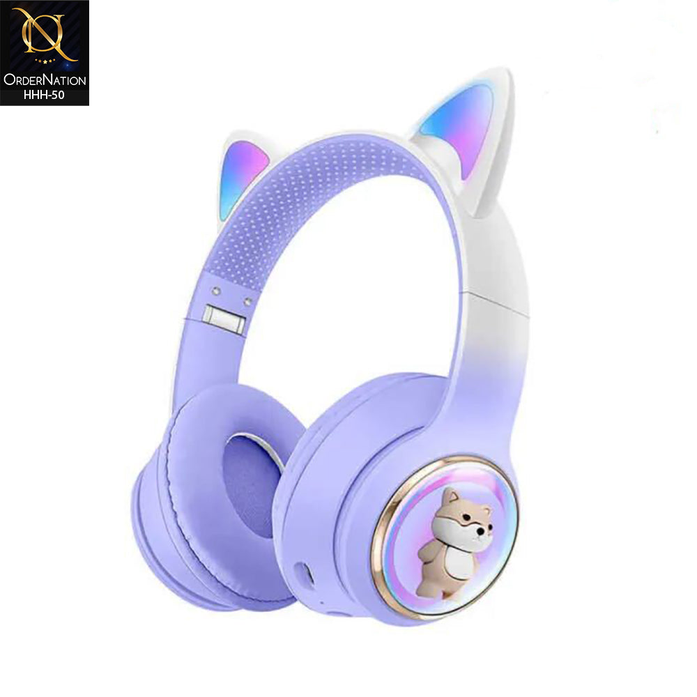 AKZ 51 Wireless Cat Ear Headphones with Bluetooth 5.3, 18H Playtime, 10M Range & TF Card Support