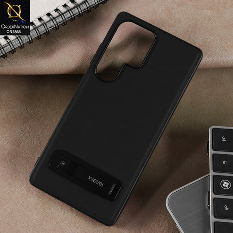 Samsung Galaxy S25 Ultra Cover - Black - X-LEVEL Case Leather Coated PC TPU Phone Back Cover with Metal Kickstand