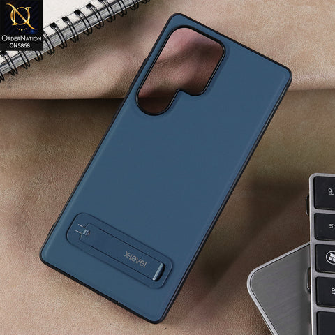 Samsung Galaxy S25 Ultra Cover - Blue - X-LEVEL Case Leather Coated PC TPU Phone Back Cover with Metal Kickstand
