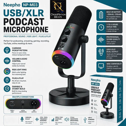 NeePho NP-M03 Microphone Wired Sound Card Recording 2.4G AI Intelligent Mic
