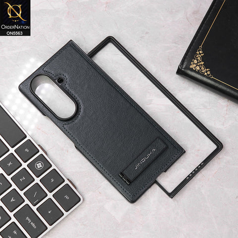 Samsung Galaxy Z Fold 7  Cover - Blue - New Jaguar Premium Leather Case With Metal Kick Stand And Mage Safe