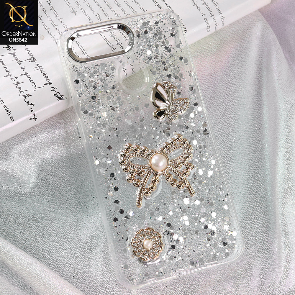 Oppo A12 Cover - Silver - New Beeded Rhinestones Shinny Glitter