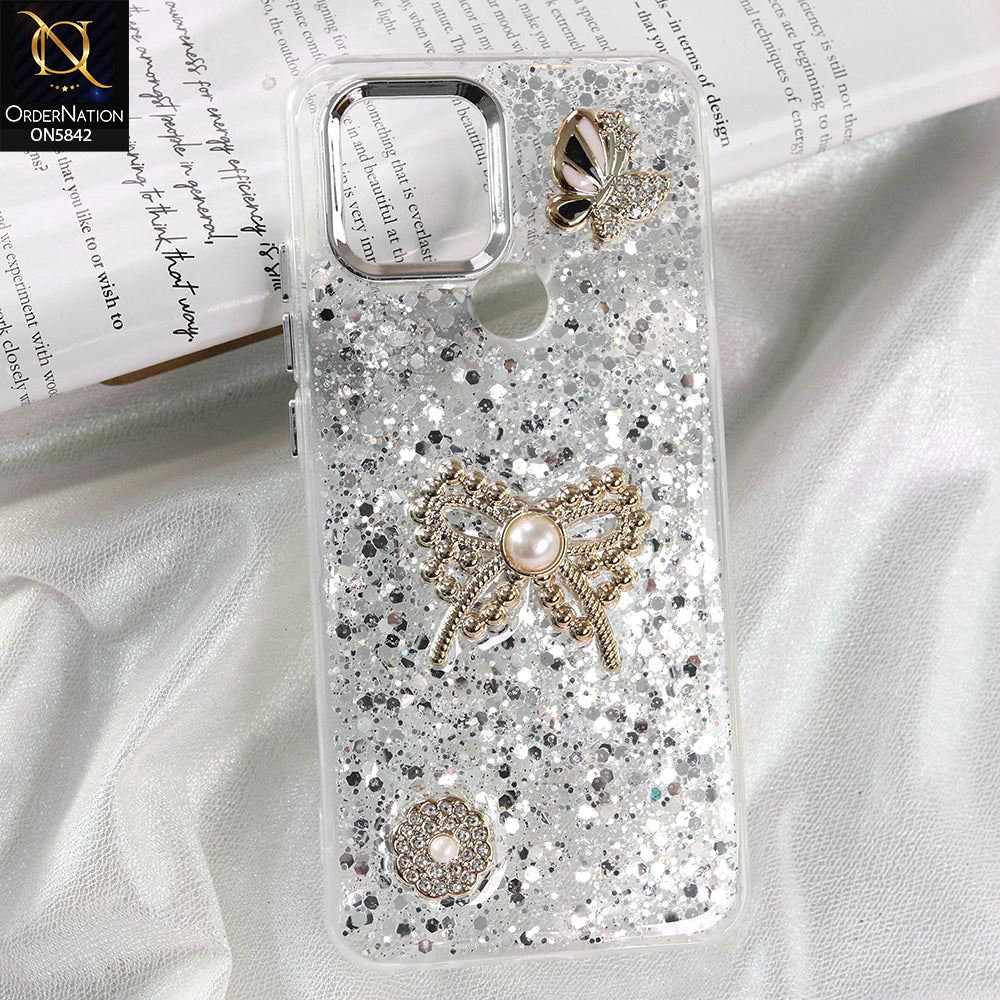 Xiaomi Redmi A2 Cover - Silver - New Beeded Rhinestones Shinny Glitter