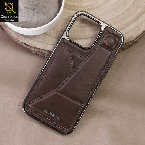 iPhone 16 Pro Max Cover - Dark Brown - Rimbmax Premium Leather Case With Card Holder And Kickstand Holder