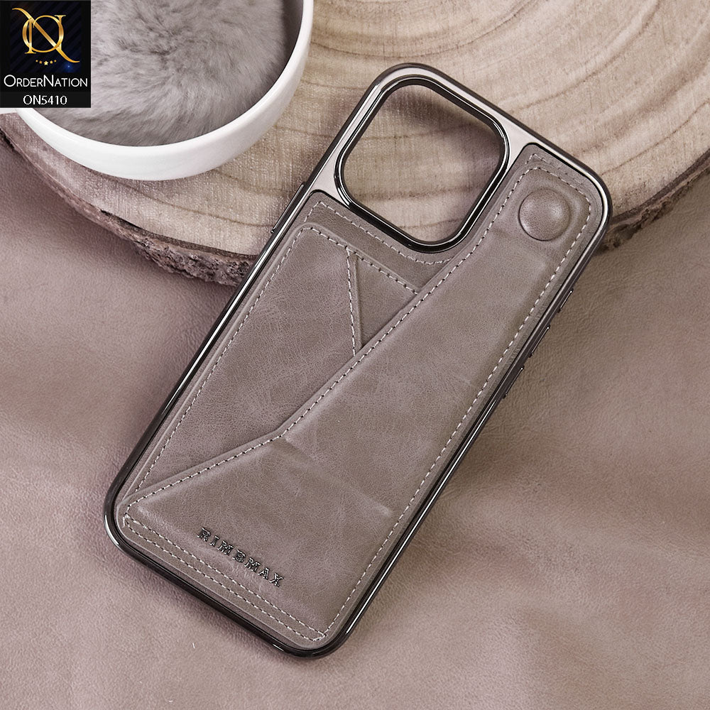 iPhone 16 Pro Max Cover - Beige - Rimbmax Premium Leather Case With Card Holder And Kickstand Holder