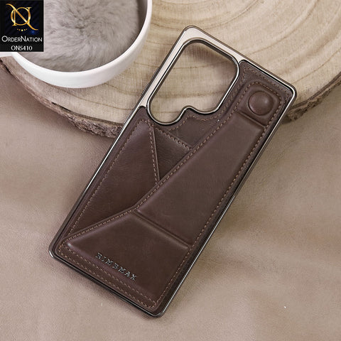 Samsung Galaxy S25 Ultra Cover - Dark Brown - Rimbmax Premium Leather Case With Card Holder And Kickstand Holder