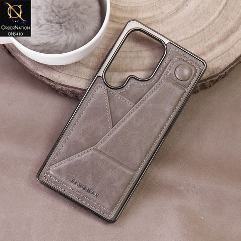 Samsung Galaxy S25 Ultra Cover - Beige - Rimbmax Premium Leather Case With Card Holder And Kickstand Holder