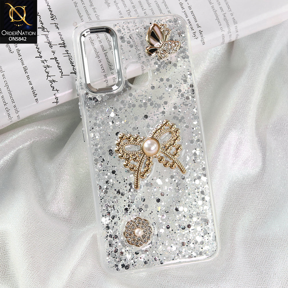 Tecno Spark 5 pro Cover - Silver - New Beeded Rhinestones Shinny Glitter