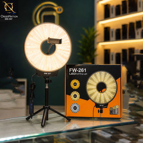 FW-261 LED Soft Ring Light Adjustable Brightness 3 Color Modes Professional Lighting for Makeup Video & Photography