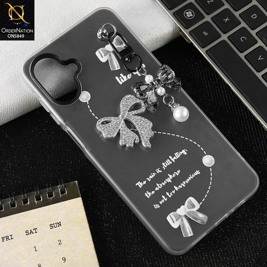 Samsung Galaxy M07 Cover - Gray - New Premium Rhinestone Bow and Bow key with Double Protection Case