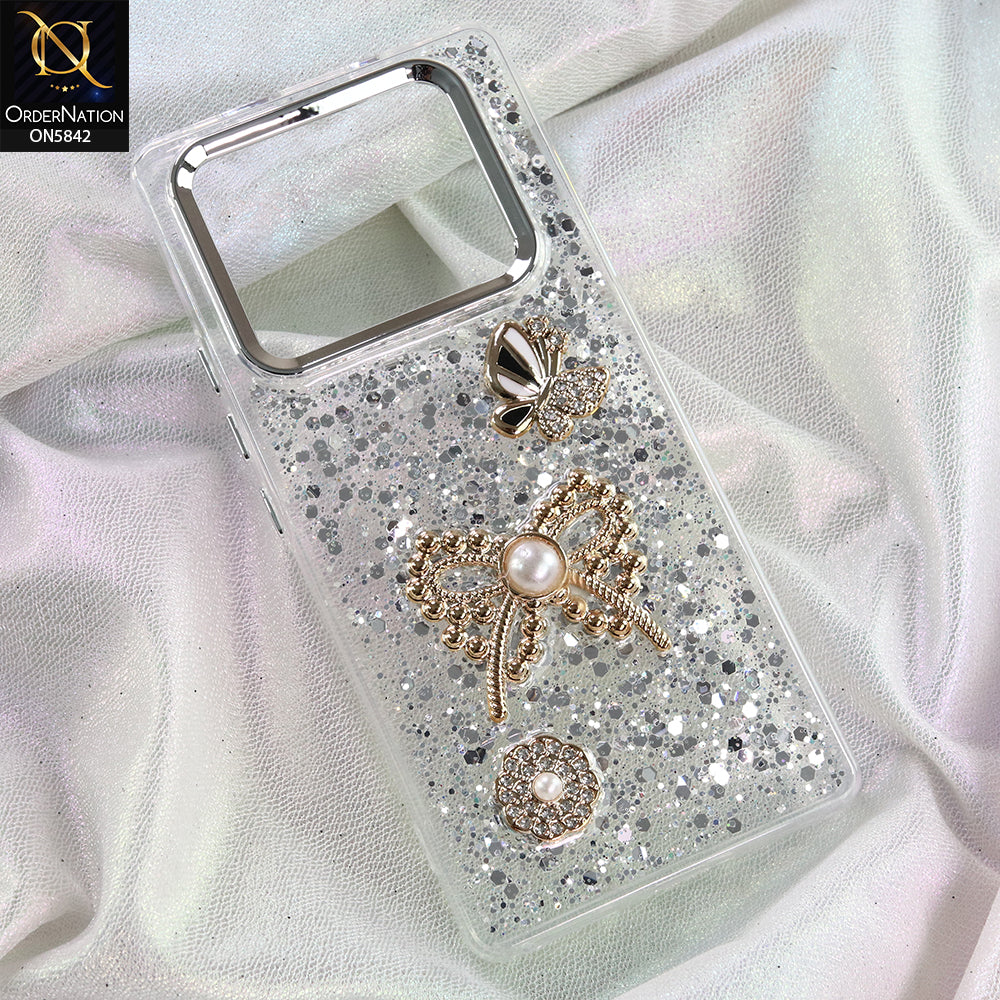 Infinix Note 40 Pro Plus Cover - Silver - New Beeded Rhinestones Shinny Glitter