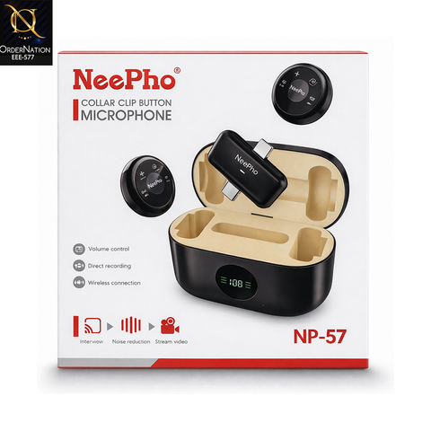 NeePho NP-57 Wireless Collar Clip Microphone – Noise Reduction & 360° Omnidirectional Mic
