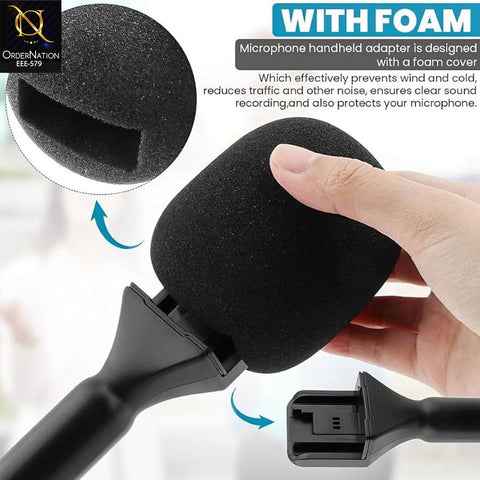 CandC Microphone Handle with Foam Windshield – Professional Mic Handle Grip