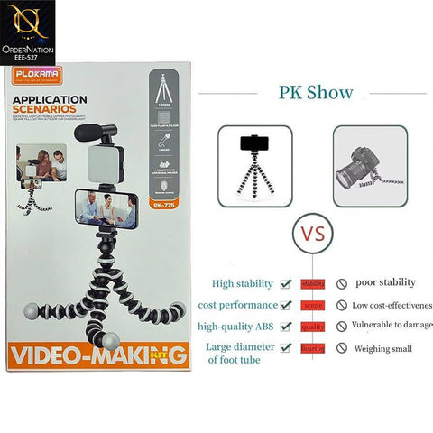 Plokama PK-775 Flexible Tripod with LED Light & Universal Smartphone Holder
