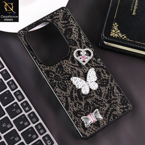 Infinix Note 50 Pro Plus Cover - Black -  Elegant Fancy 3D Rhinestomes Thin Protective Soft Borders Case