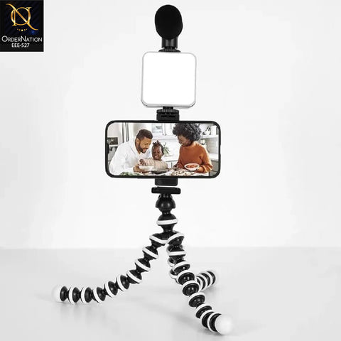Plokama PK-775 Flexible Tripod with LED Light & Universal Smartphone Holder