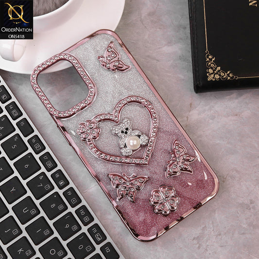 IPhone 12 Cover - Rose Gold - Luxury Shiny Diamond 3D Butterfly Glitter with Love Heart Case