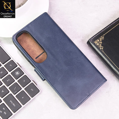 Vivo V50 Lite Cover - Blue - Premium Leather Megantic Flip Book Covers With Card Holding Option