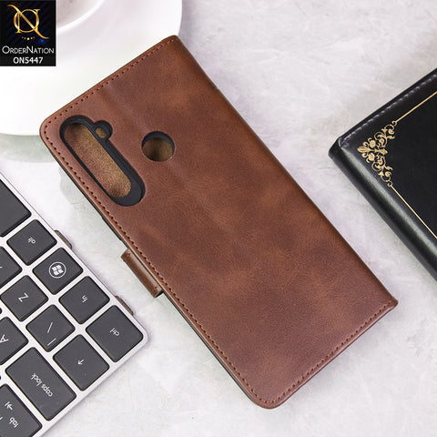 Realme 6i Cover - Dark Brown - Premium Leather Megantic Flip Book Covers With Card Holding Option