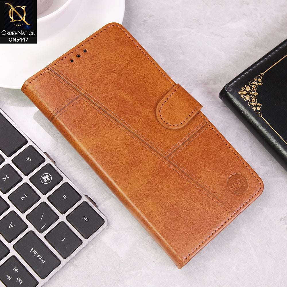 Oppo F21 Pro 4G Cover - Light Brown - Premium Leather Megantic Flip Book Covers With Card Holding Option
