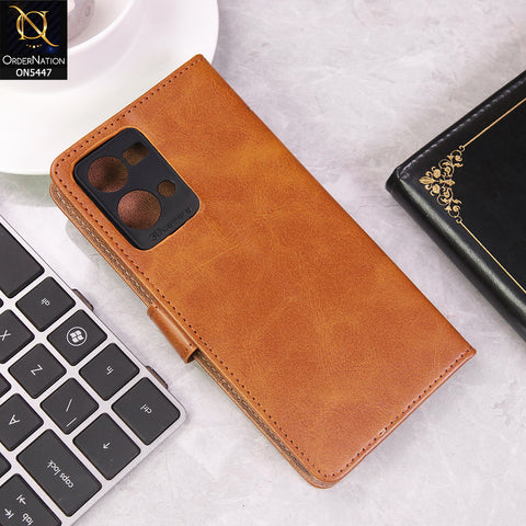 Oppo F21 Pro 4G Cover - Light Brown - Premium Leather Megantic Flip Book Covers With Card Holding Option