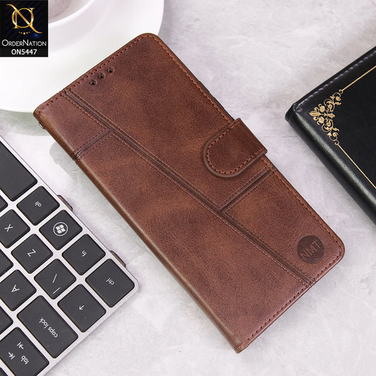 Vivo Y19 Cover - Dark Brown - Premium Leather Megantic Flip Book Covers With Card Holding Option