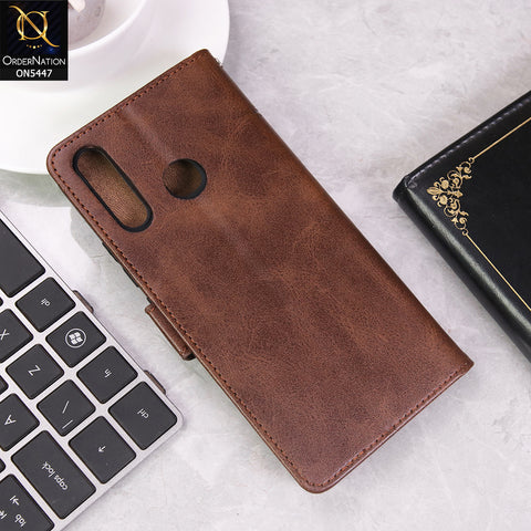 Vivo Y19 Cover - Dark Brown - Premium Leather Megantic Flip Book Covers With Card Holding Option