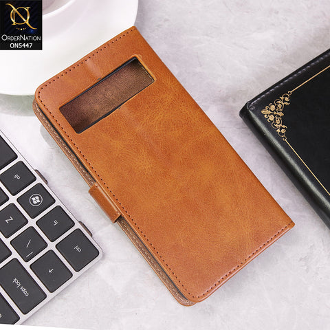 Google Pixel 7 Cover - Light Bown - Premium Leather Megantic Flip Book Covers With Card Holding Option