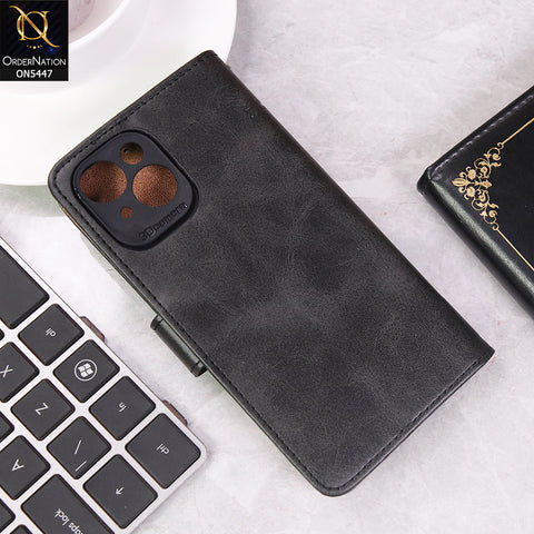 iPhone 14 Cover - Black - Premium Leather Megantic Flip Book Covers With Card Holding Option