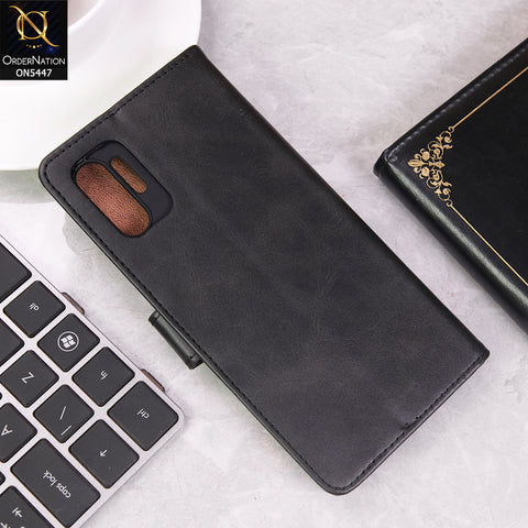 Samsung Galaxy Note 10 Plus Cover - Black - Premium Leather Megantic Flip Book Covers With Card Holding Option