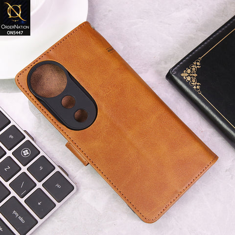 Vivo S19 Pro Cover - Light Brown - Premium Leather Megantic Flip Book Covers With Card Holding Option