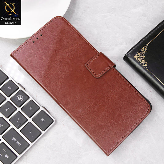 Vivo Y19s Cover - Brown -  Premium PU Leather Magnetic Flip Book Card Slots Wallet Soft Case