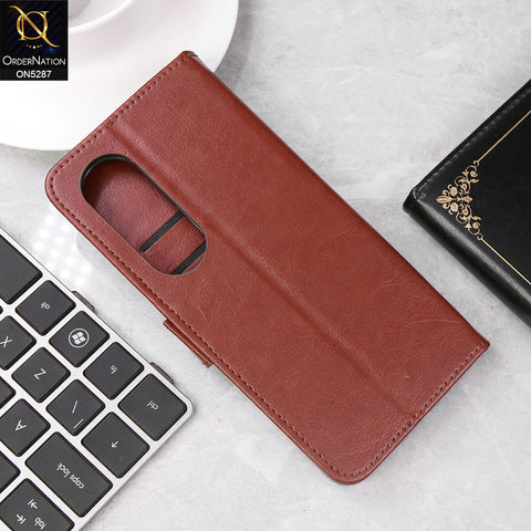 Vivo Y19s Cover - Brown -  Premium PU Leather Magnetic Flip Book Card Slots Wallet Soft Case