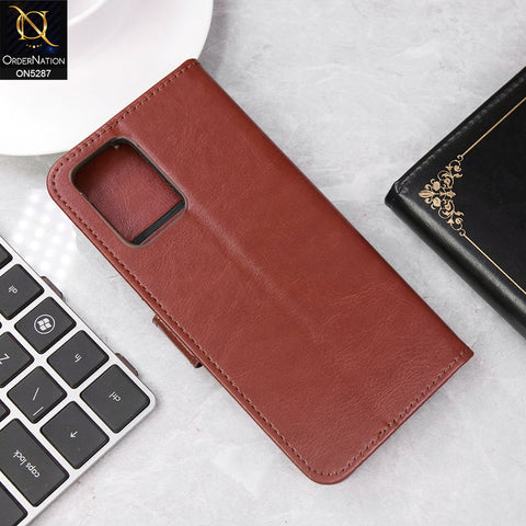 Oppo F19s Cover - Brown -  Premium PU Leather Magnetic Flip Book Card Slots Wallet Soft Case