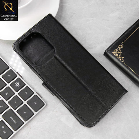 Xiaomi Redmi 13 Cover - Black -  Premium PU Leather Magnetic Flip Book Card Slots Wallet Soft Case