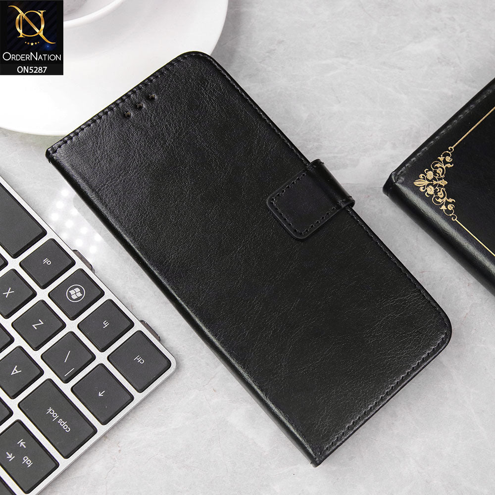 itel S25 Cover - Black -  Premium PU Leather Magnetic Flip Book Card Slots Wallet Soft Case