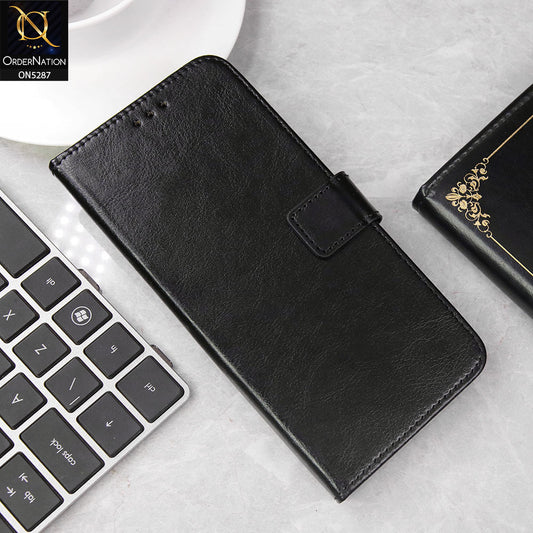 itel S25 Cover - Black -  Premium PU Leather Magnetic Flip Book Card Slots Wallet Soft Case