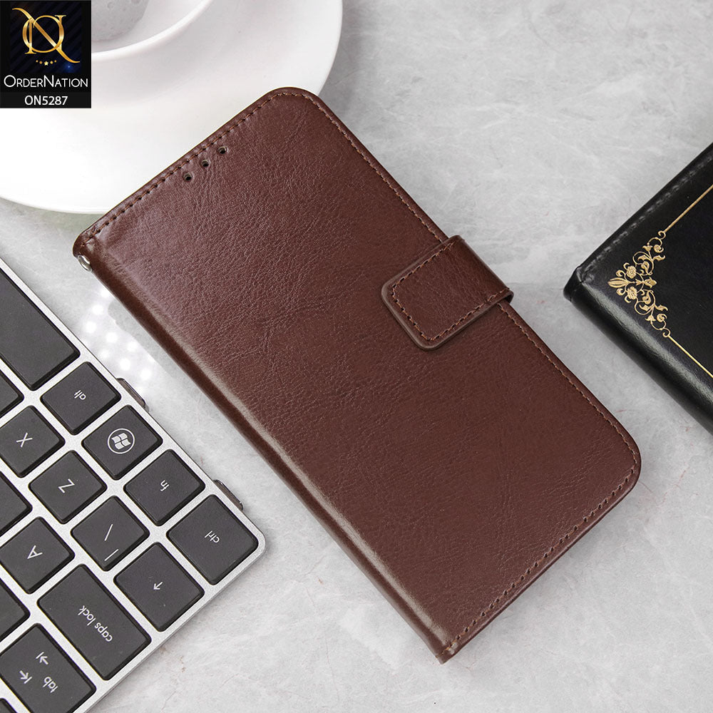 Samsung Galaxy A50 Cover - Brown -  Premium PU Leather Magnetic Flip Book Card Slots Wallet Soft Case